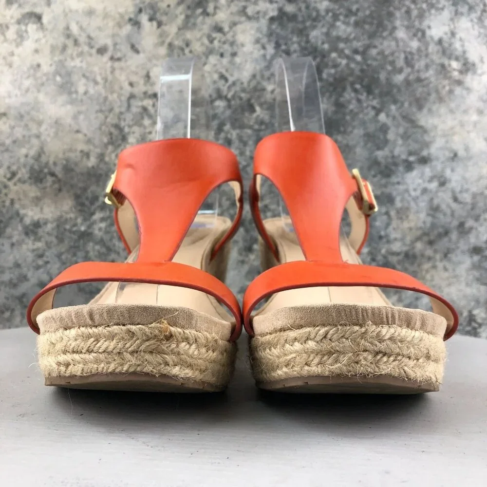 Reaction Kenneth Cole Women's Size 10 Card Wedge Orange Faux Leather Sandals